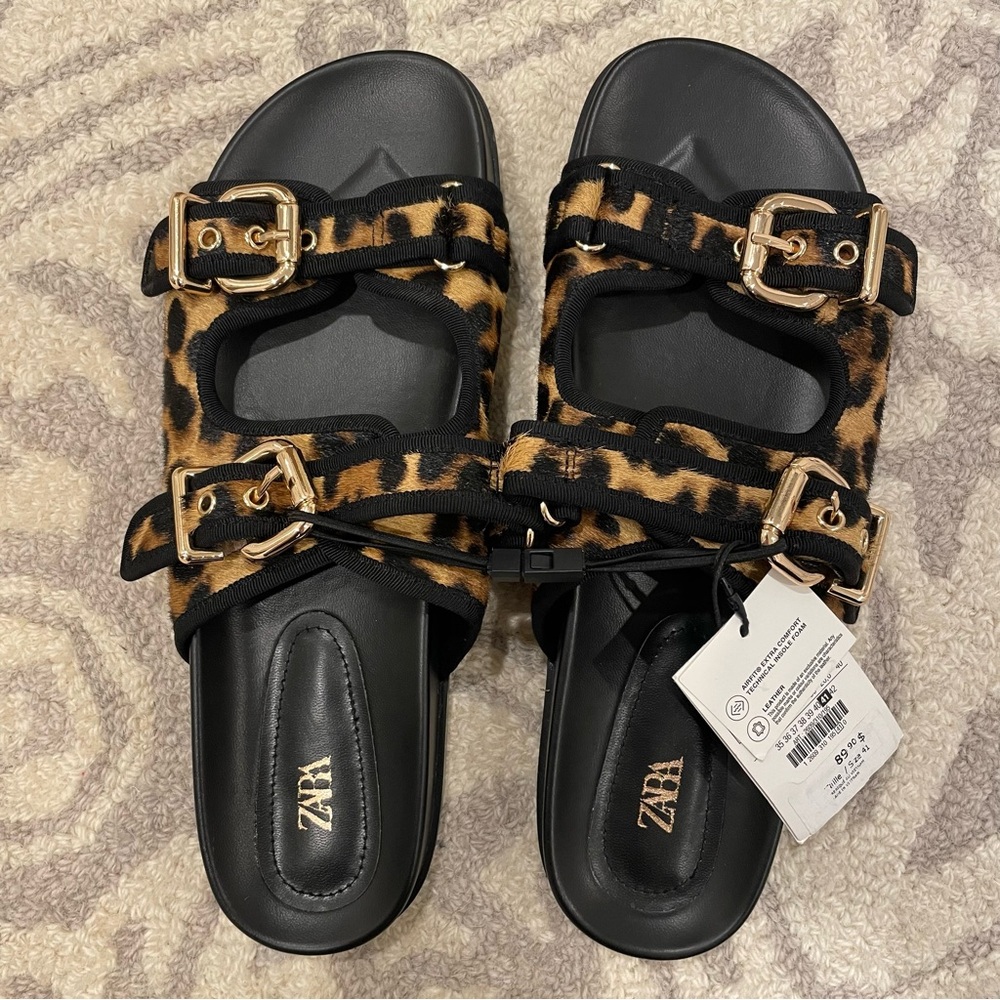 Zara Leopard Print Gold Buckle Sandals